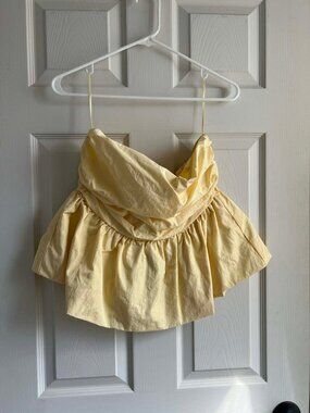 Fashion Nova Yellow Strapless Peplum Top XL NWT Bubble Hem Tube Top